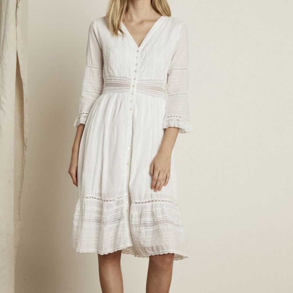 Velvet by Graham & Spencer Angi Cotton Lace White Dress Crochet Detail Size S